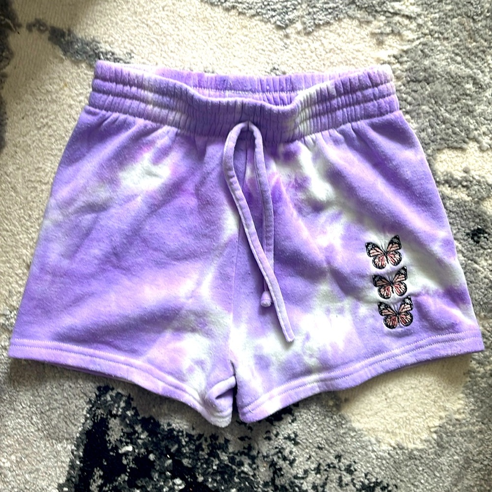 Purple Tie Dye Shorts W/ Butterflies
